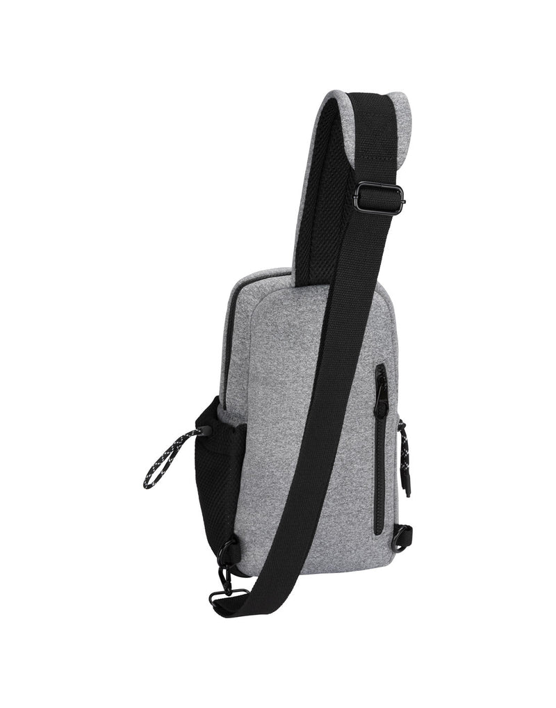 Bench Aria Sling Bag, grey with black side mesh pocket and strap, back view