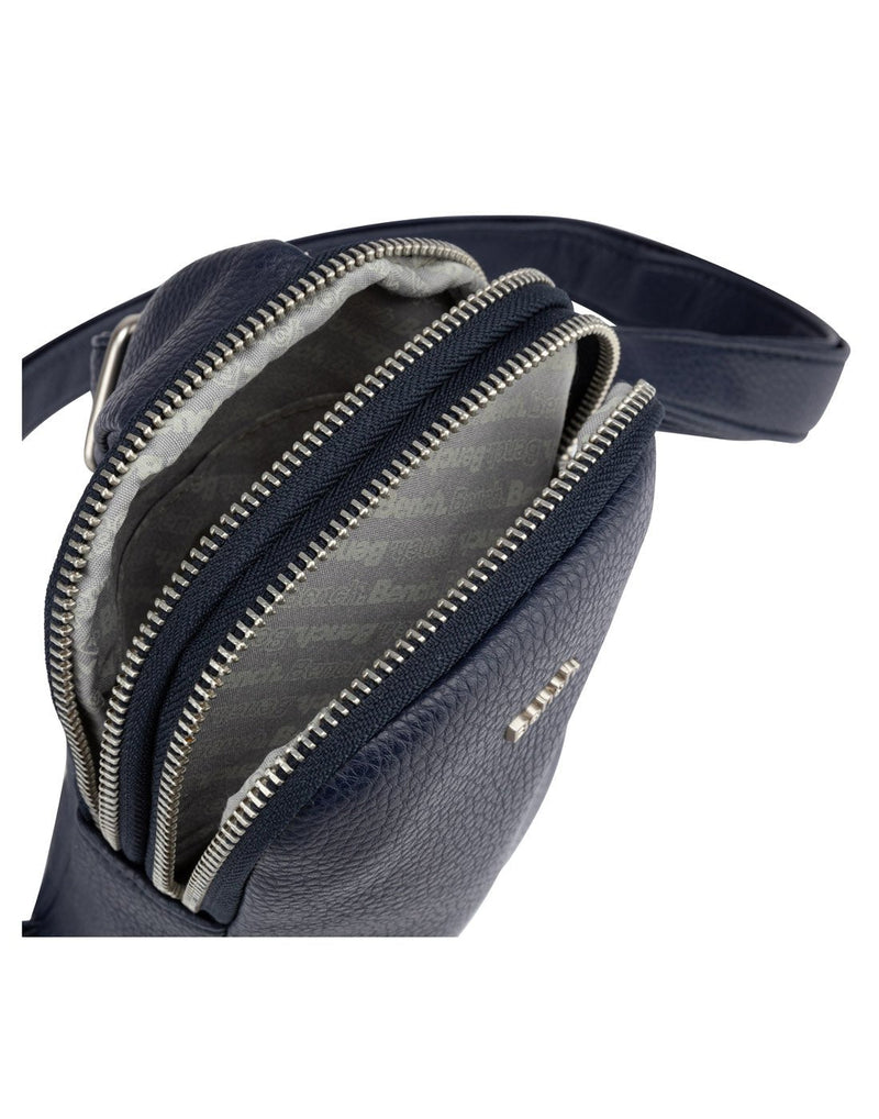 Bench Juliet Mini Sling Bag, navy, close up of inside with both compartments unzipped