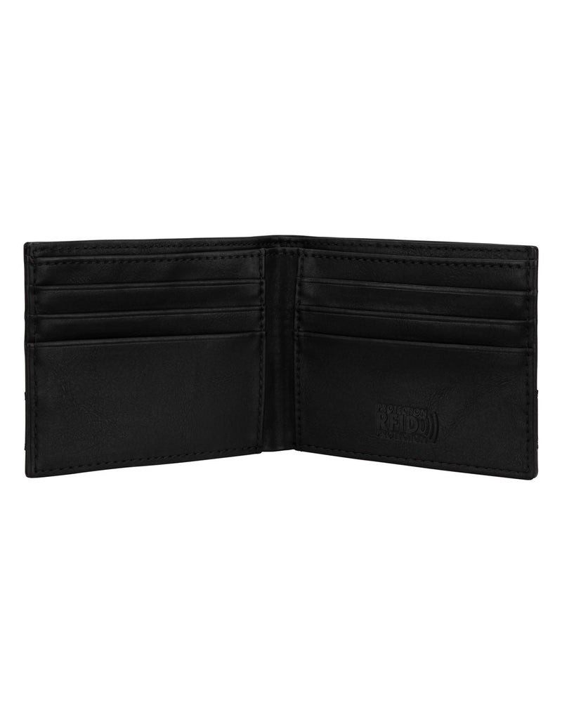 Bench RFID Billfold Men's Wallet, black, open view to multiple card slots