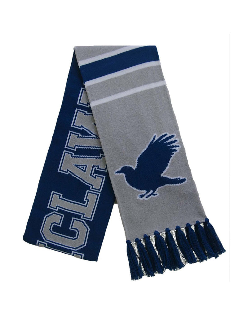 Blue and grey Ravenclaw team scarf with blue tassels and eagle symbol