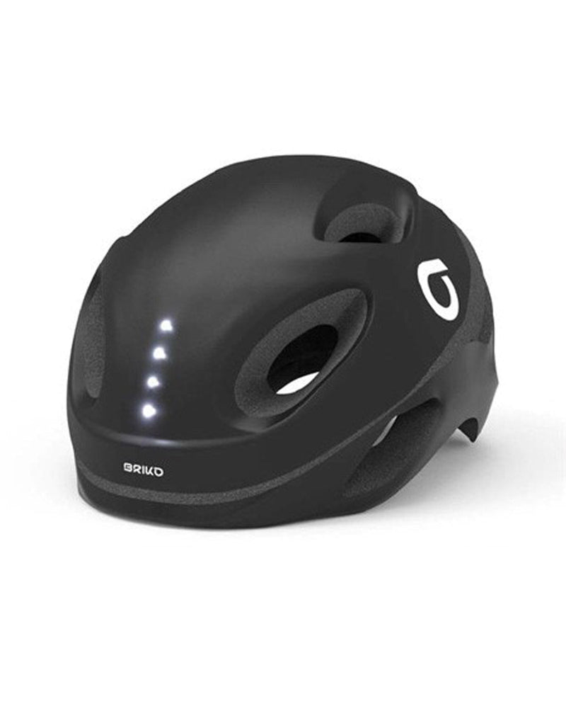 Briko E-One LED Reflective Helmet - black, front view showing 4 LED lights above Briko logo