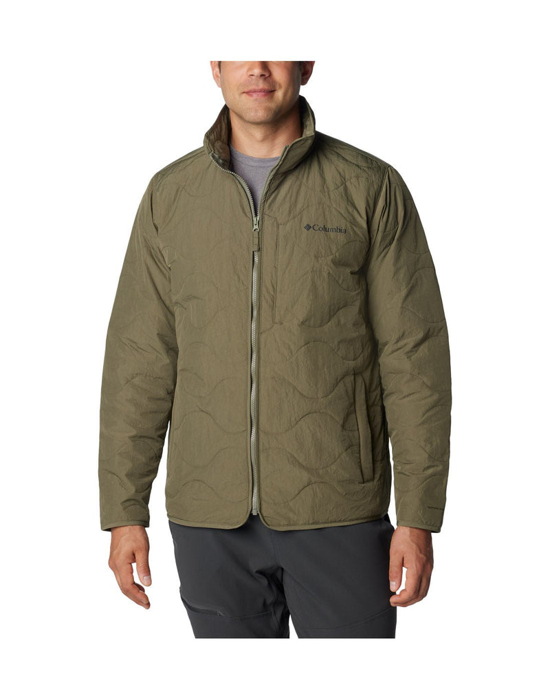 Front view of a man wearing the Columbia Men's Birchwood™ Jacket in Stone Green colour.