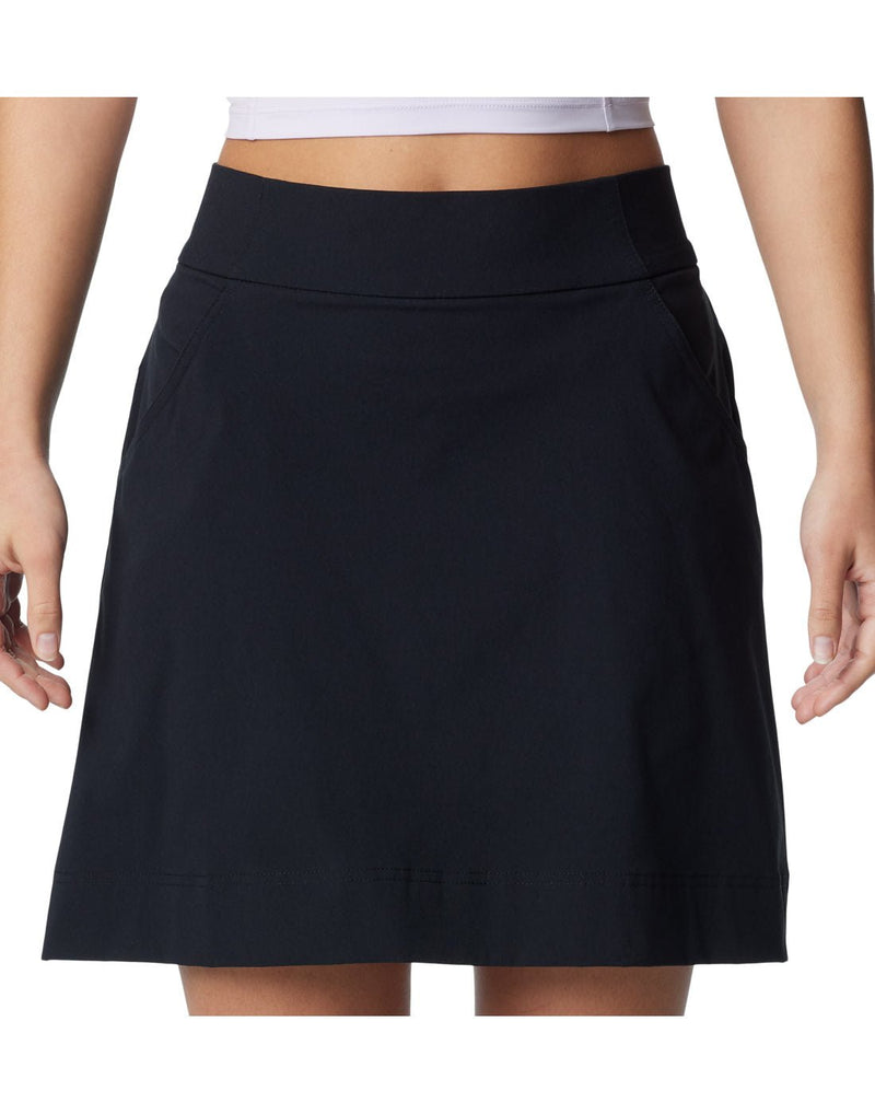 Close up of woman wearing Columbia Women's Anytime™ Straight Skort in black, front view