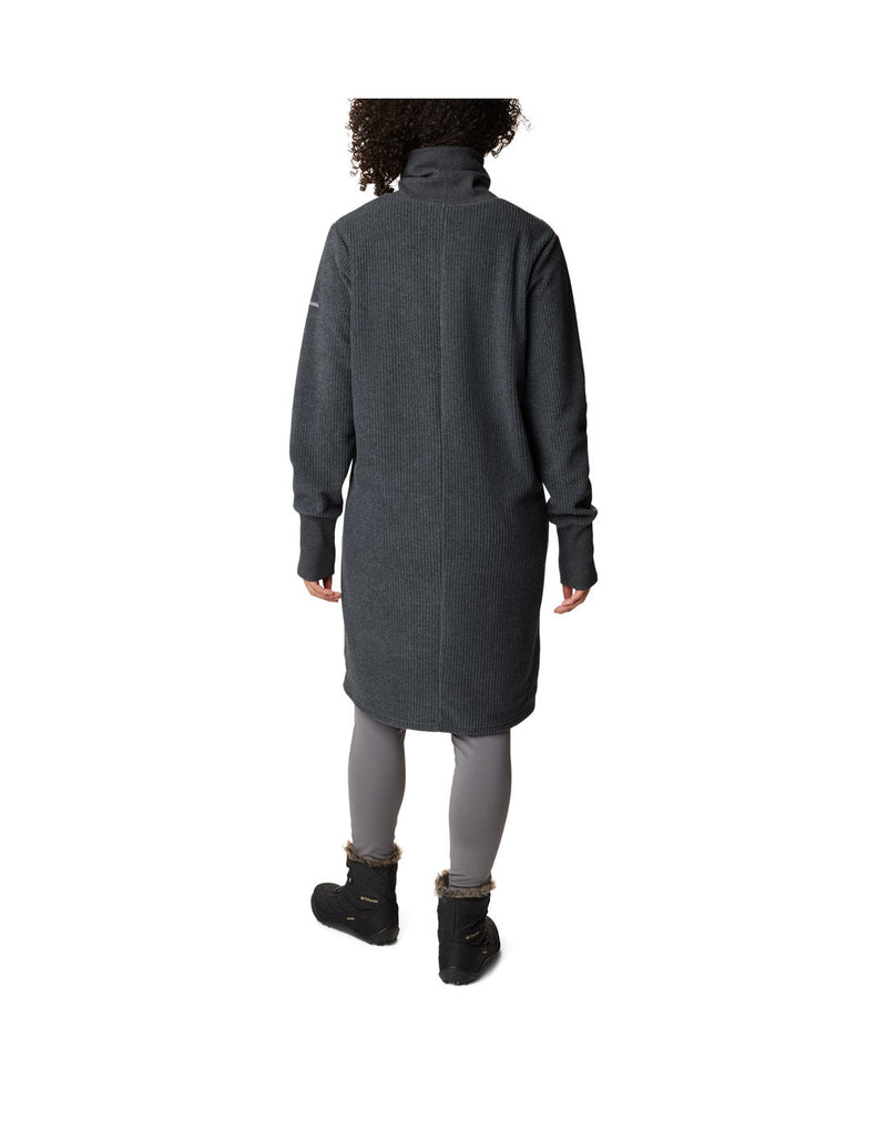 Back view of a woman wearing a Columbia Women's Boundless Trek™ Fleece Dress in black.