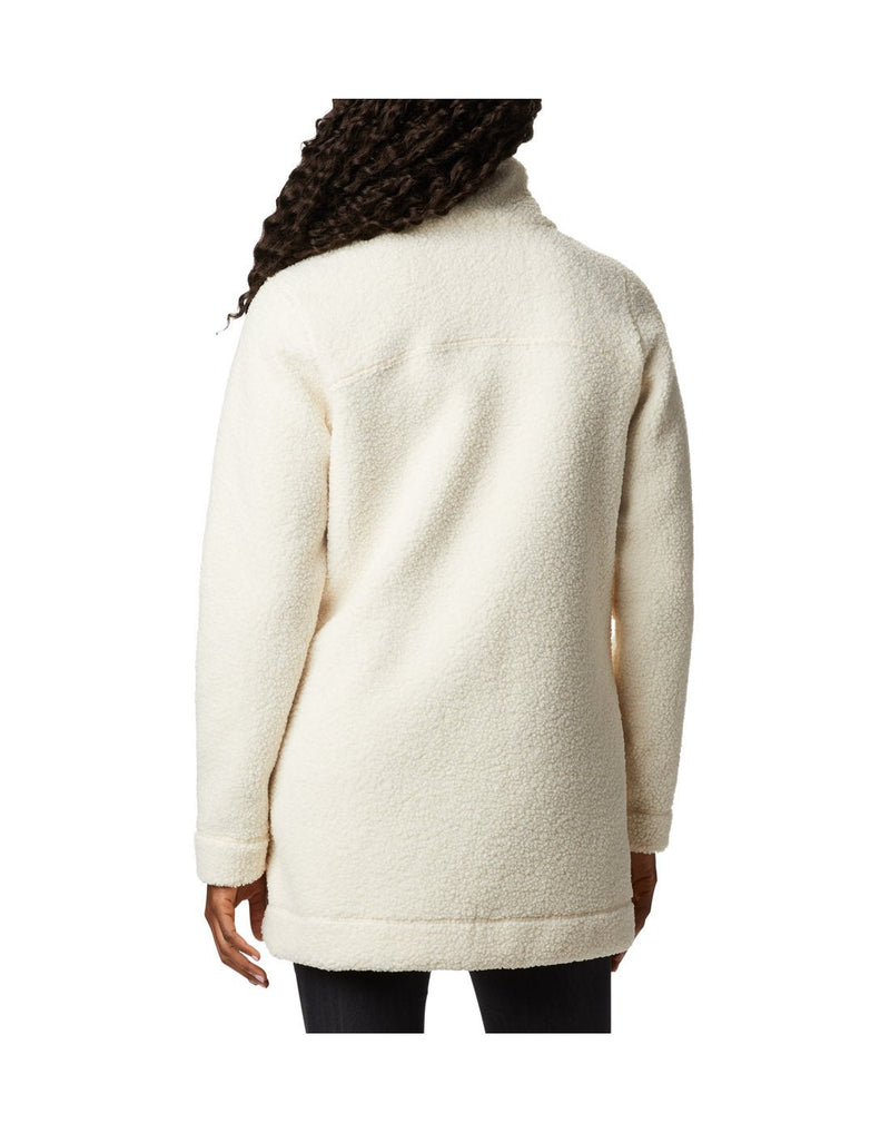 Woman wearing Columbia Women's Panorama™ Long Jacket in chalk colour, back view