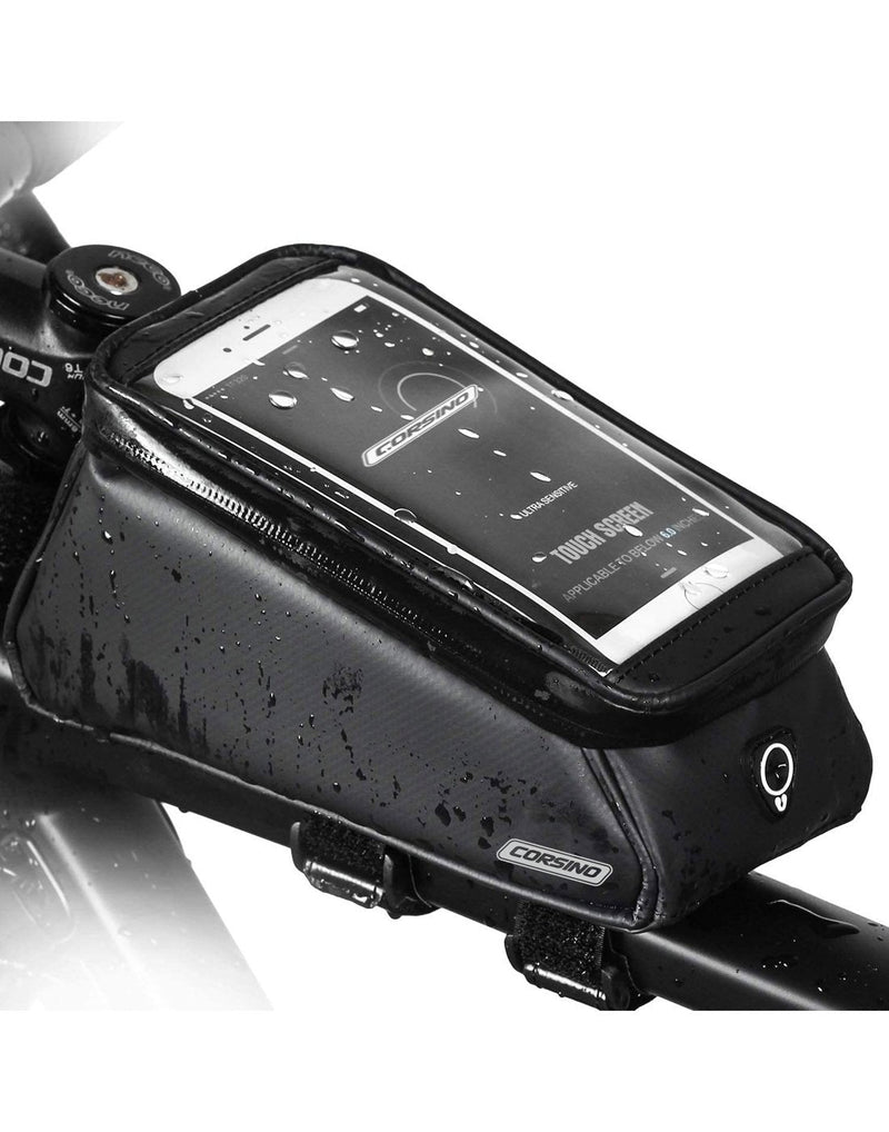 Corsino compass top tube bag - black colour top transparent pocket for mobile display top corner view