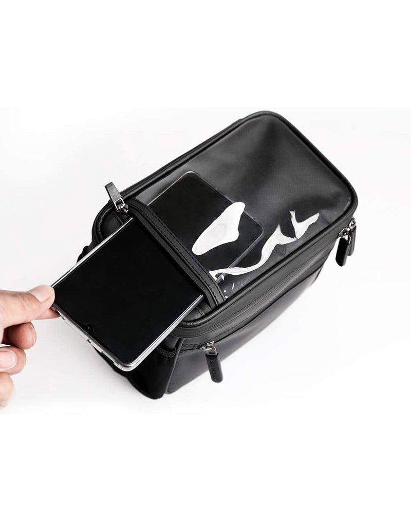 Corsino rover handlebar bag black colour top transparent mobile display pocket view