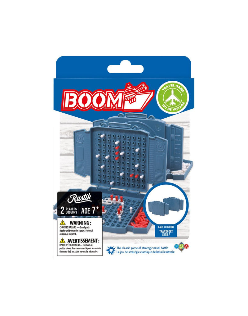 Boom travel game, front view of box