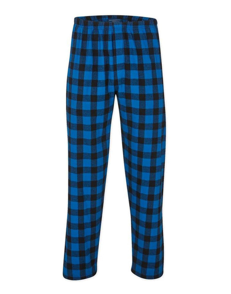 Unisex Plaid Lounge Pants in blue and black checkered print, front view