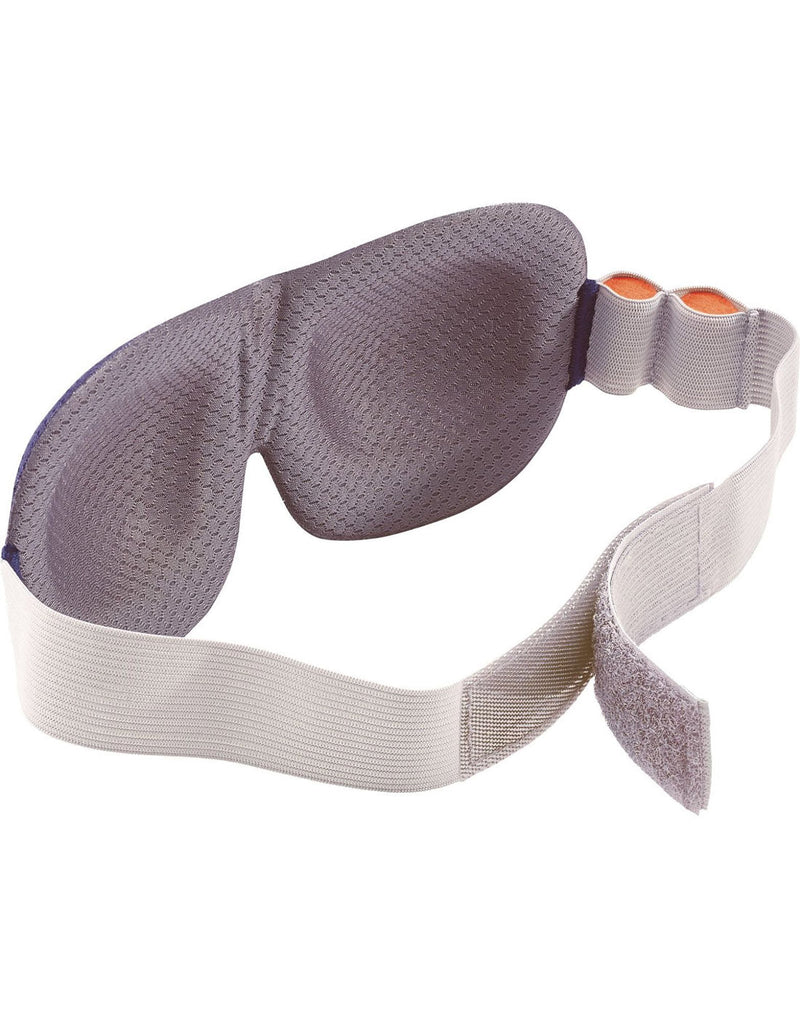 Go Travel The Dreamer Eye Mask, back angled view with included ear plugs tucked into side of head strap