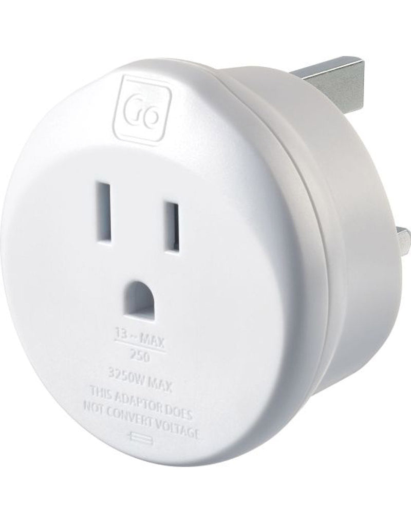Go Travel USA-UK Adapter, front angled view showing input outlet