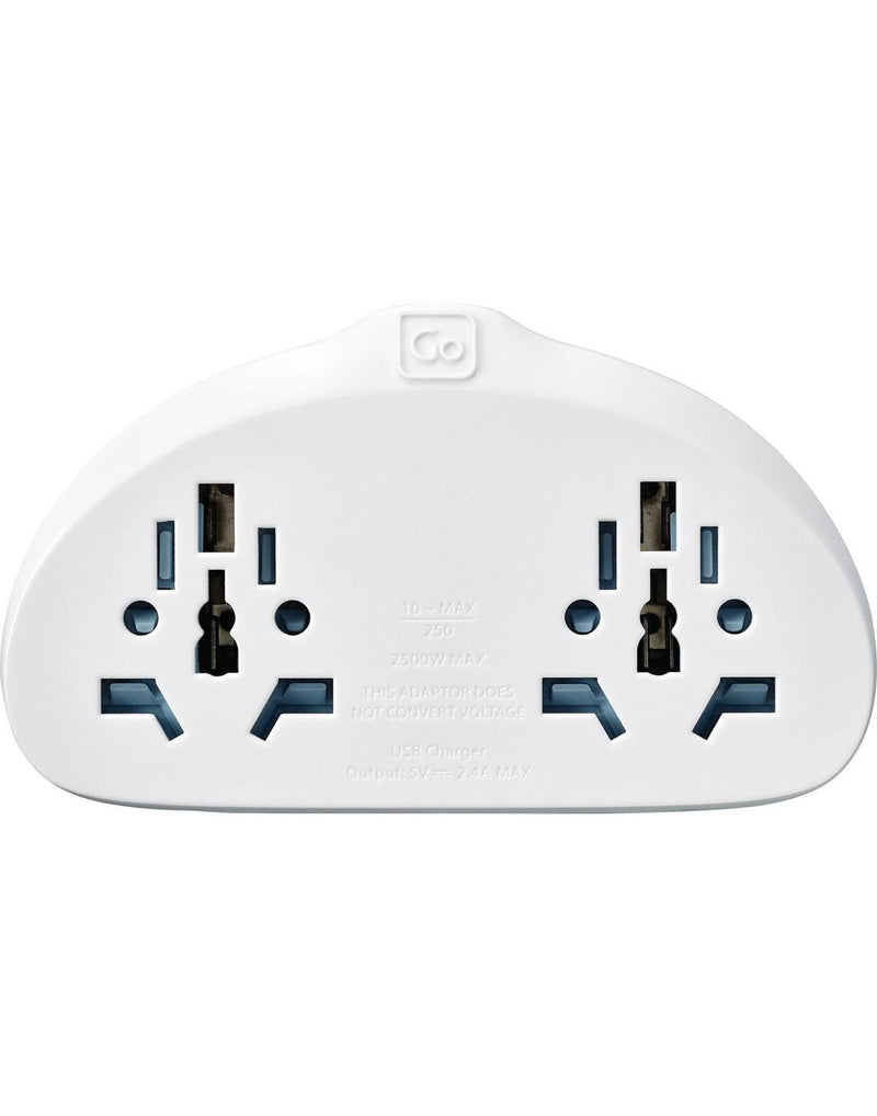 Go Travel World-EU Adapter Duo + USB, front view of input