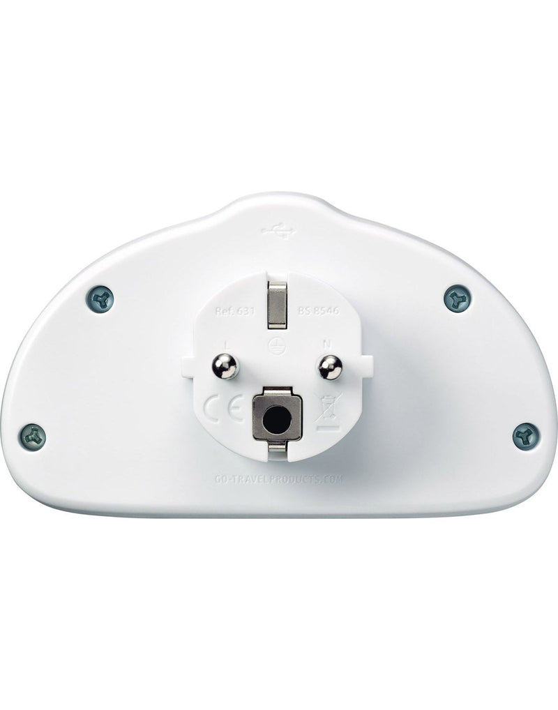 Go Travel World-EU Adapter Duo + USB, back view of output prongs