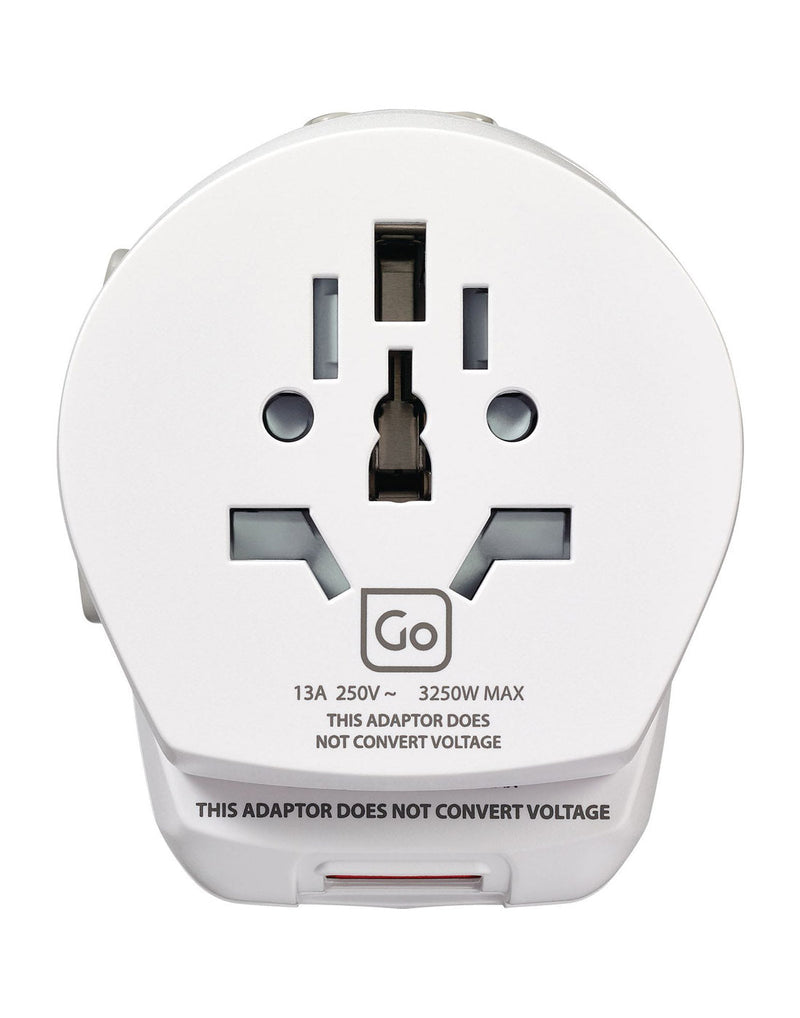 Go Travel Worldwide Grounded Adapter + USB, front view