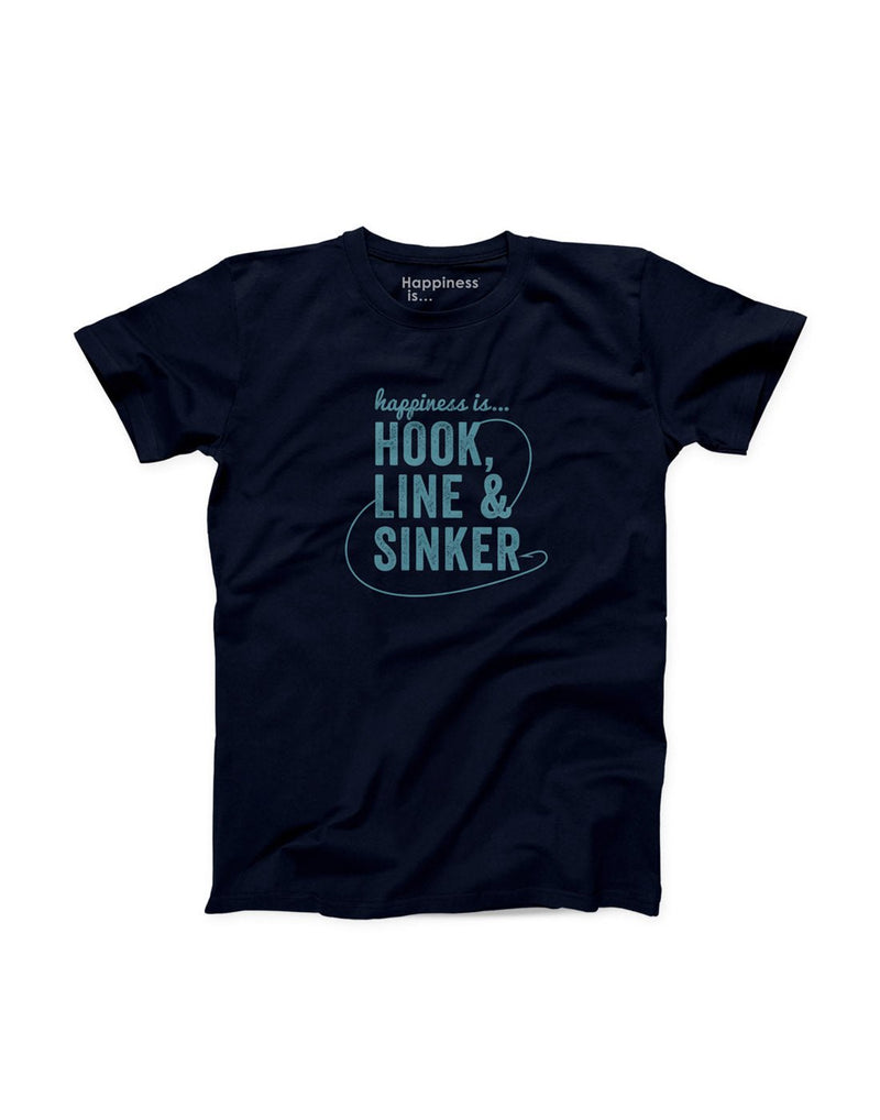 Happiness Is... Men's Hook, Line & Sinker T-Shirt - navy, front view