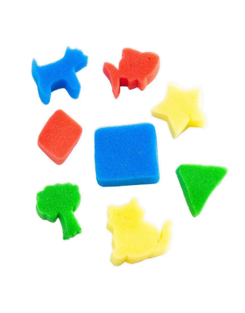 Sponges in assorted shapes and colours - star, fish, dog, diamond, square, triangle, tree, and cat