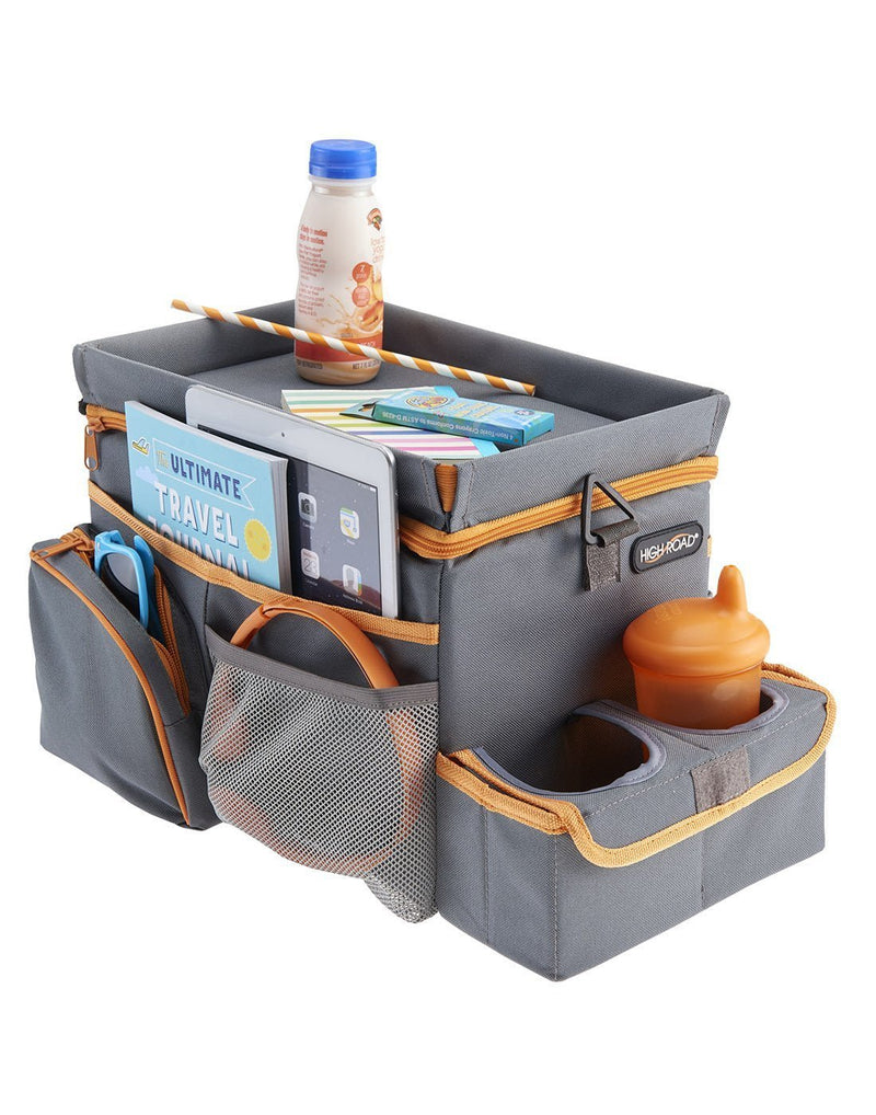 High road carhop™ back seat organizer with insulated cooler with accessories corner view