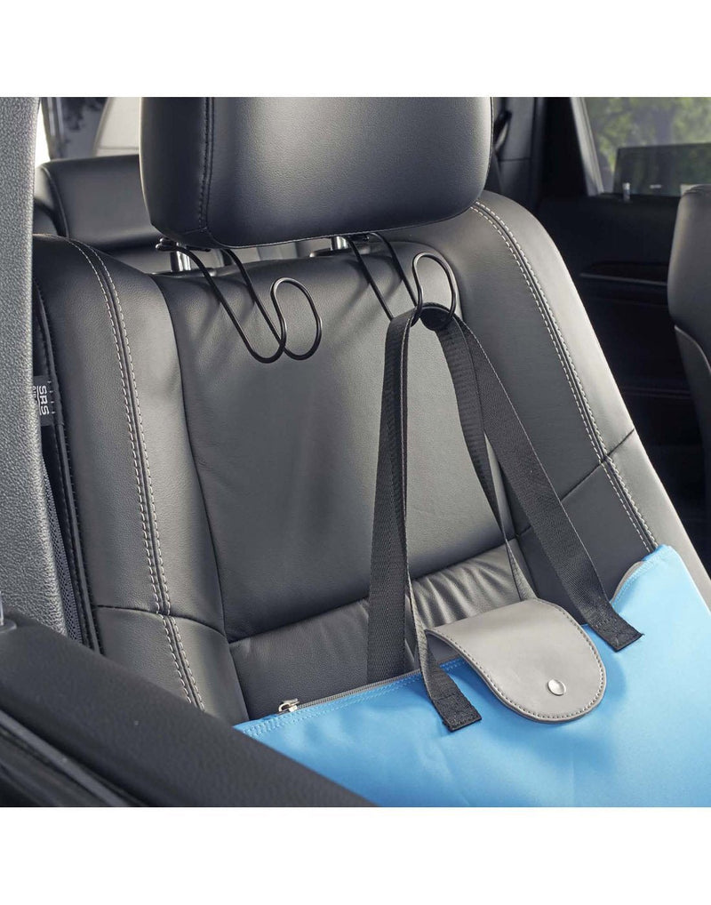 High road contour carhooks® headrest seat hangers matt black colour display on front seat side view