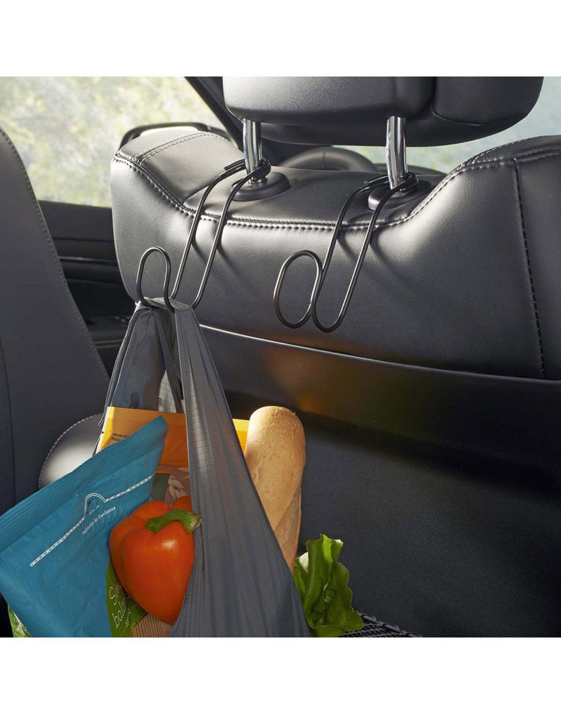 High road contour carhooks® headrest seat hangers matt black colour display on back seat side view