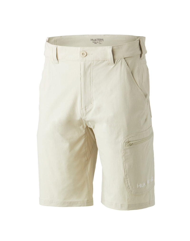 Front view of Huk Men's Next Level 10.5 inch Short in San Sal colour.  Shows the cargo pocket on left leg of the shorts.