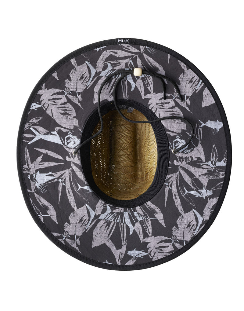 Underside Image of Huk Men's Ocean Palm Straw Hat showing bottom of brim covered with Ocean Palm Volcanic Ash colour fabric.