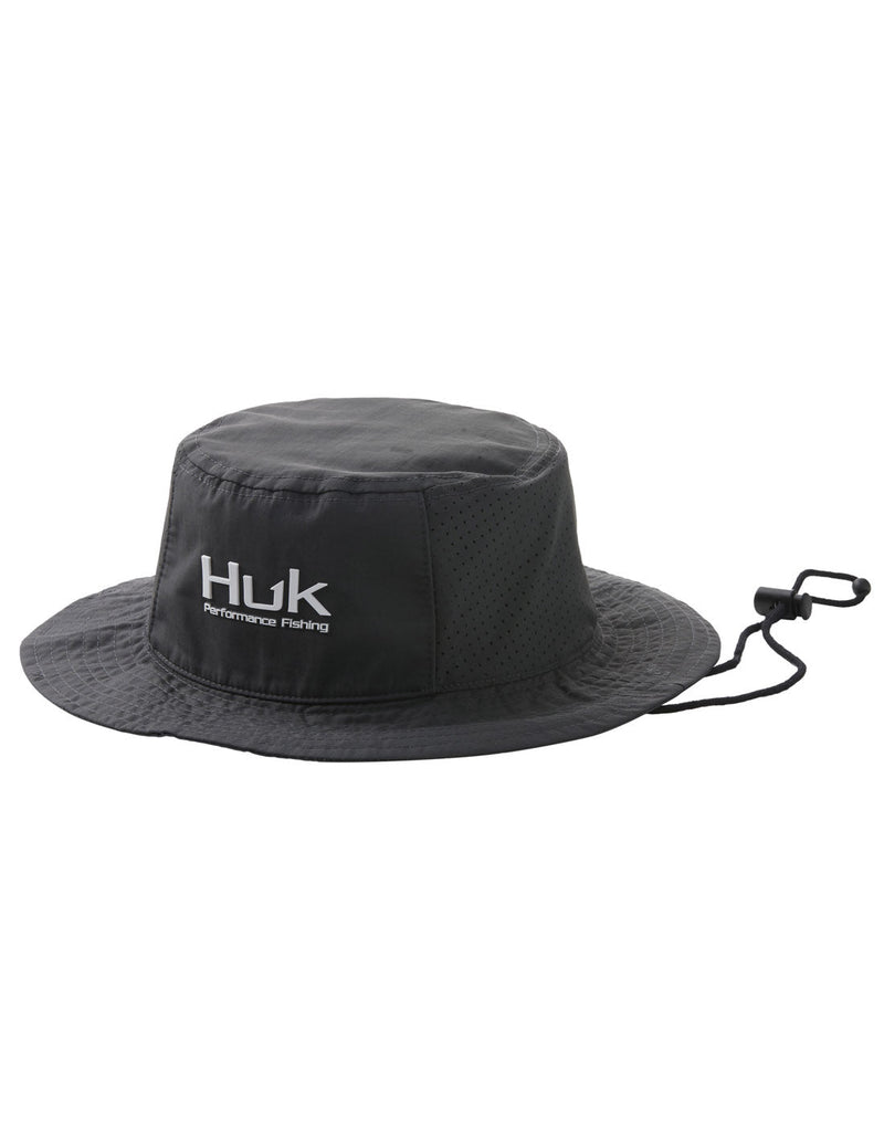 Huk Men's Performance Bucket Hat in Volcanic Ash, front view with with Huk logo