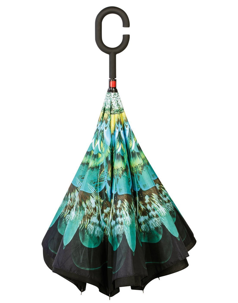 Belami by knirps reversible peacock design stick umbrella front view