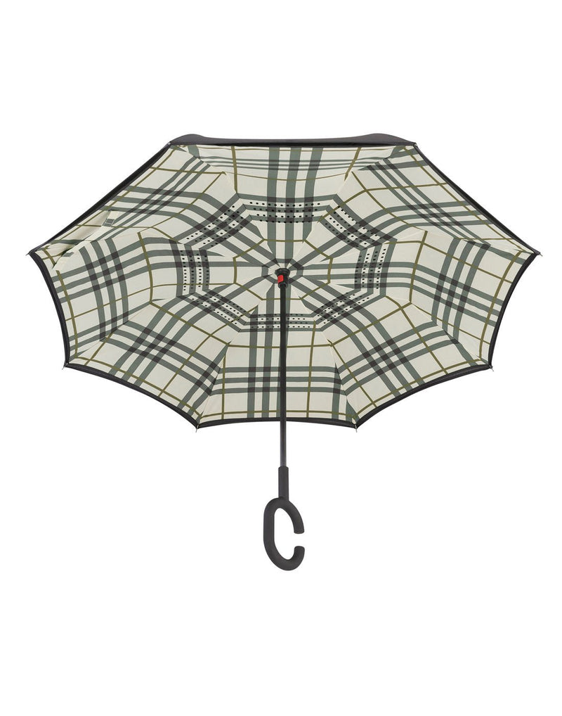 Belami reversible stick umbrella beige plaid open view