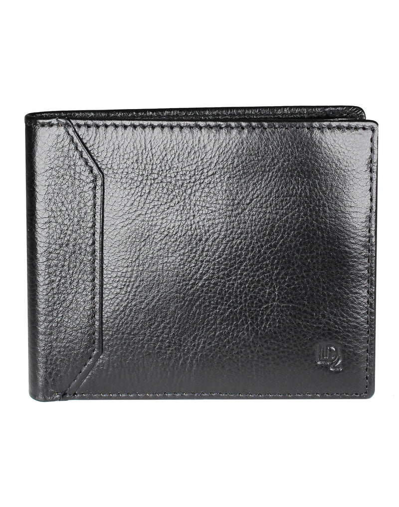 Front of folded the RFID Billfold Men's Leather Wallet with ID Window in black.