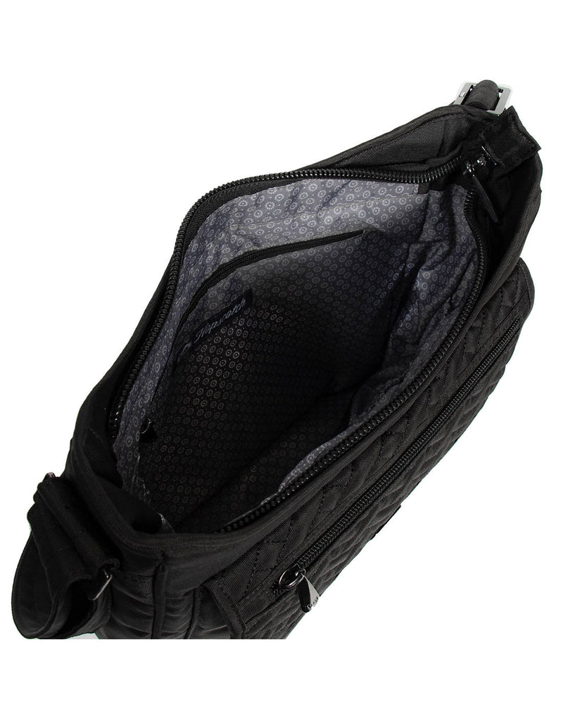 Lug Hopscotch Crossbody Bag, brushed black, top opened view