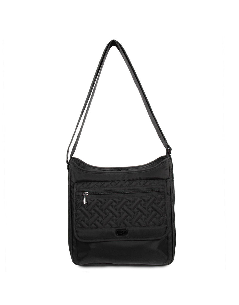 Lug Hopscotch Crossbody Bag, brushed black, front view with strap extended