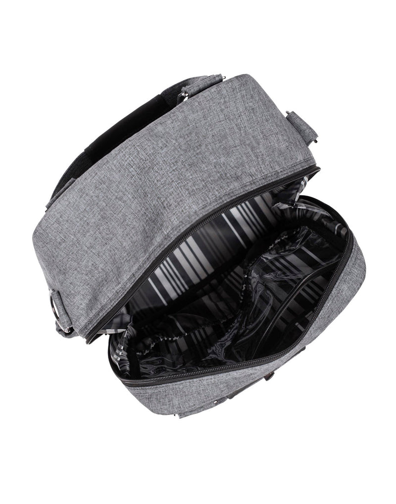 Lug Ranger XL Overnight Tote Bag in heather grey, top opened inside view