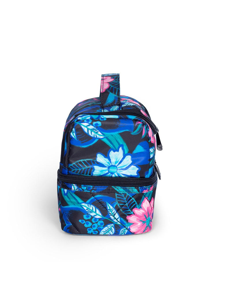 Lug Stowaway Cosmetic Case, resort black with blue, turquoise and pink flowers, side view