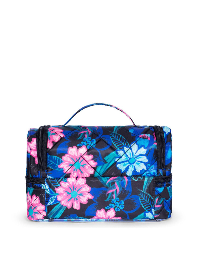 Lug Stowaway Cosmetic Case, resort black with blue, turquoise and pink flowers, back view
