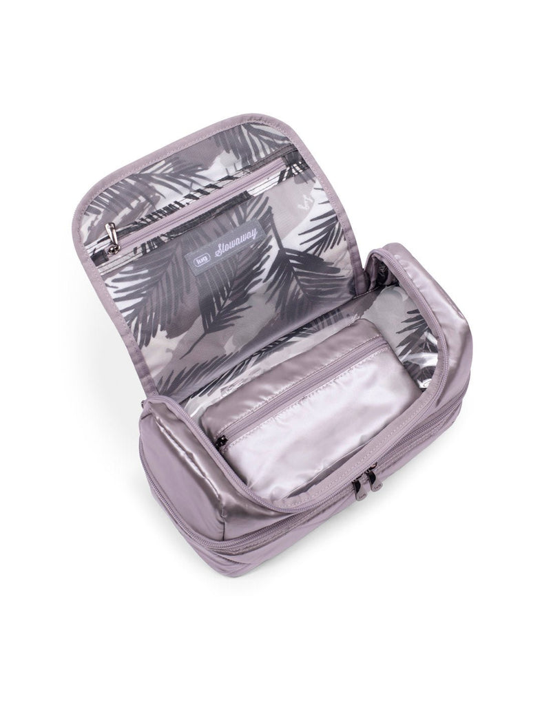 Lug Stowaway Cosmetic Case, metallic pearl, inside view with small zippered pouch inside