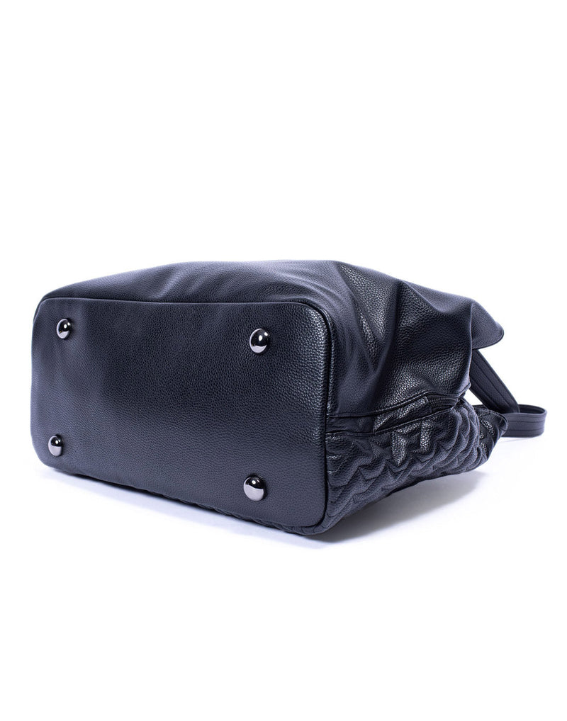 Lug Tempo VL Tote Bag, quilted vegan leather in black, bottom view with four metal stud feet