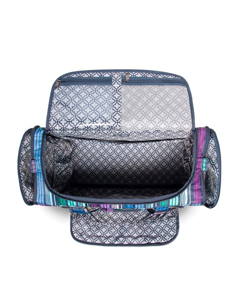 Lug Trolley Duffle Bag, love stripe multi print, top inside opened view