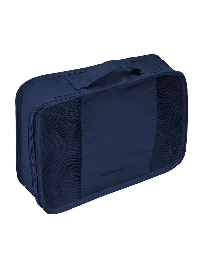 MyTagAlongs Long Haul medium size packing cube in navy, front angled view