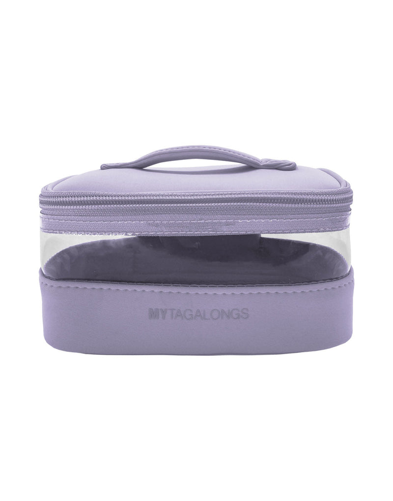 MyTagAlongs Mini Clear Train Case, light lilac, front view