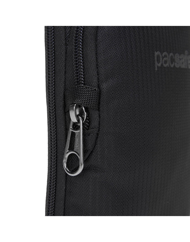 Daysafe econyl black colour recycled crossbody bag zipper pull secured under safety loop