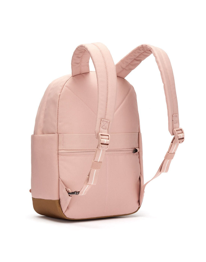 Pacsafe® Go 15L Anti-theft Backpack, sunset pink with tan bottom gusset, back angled view