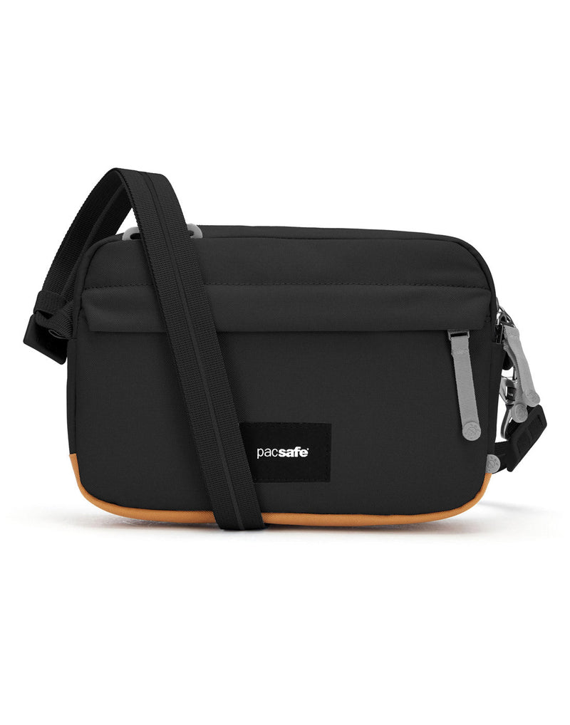 Pacsafe® GO Anti-Theft Crossbody Bag in jet black colour front view.
