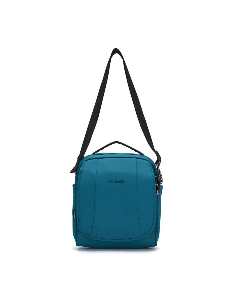 Pacsafe® LS200 Anti-theft Crossbody Bag, tidal teal, front view with crossbody strap fully extended