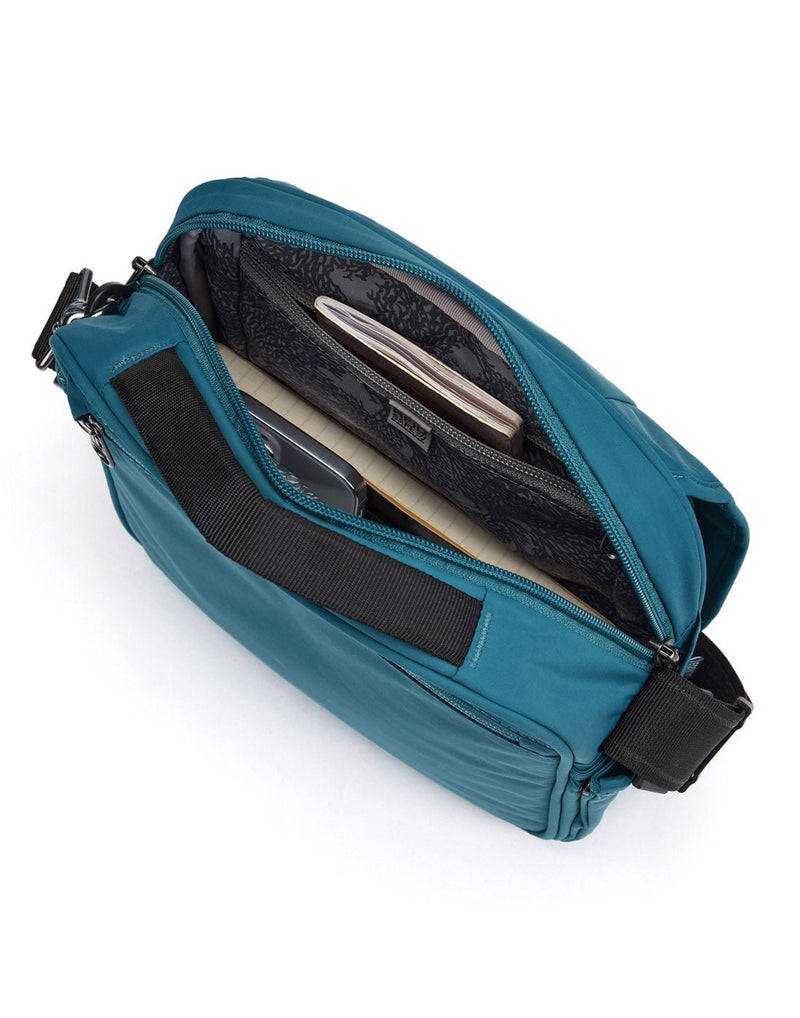 Pacsafe® LS200 Anti-theft Crossbody Bag, tidal teal, top inside view