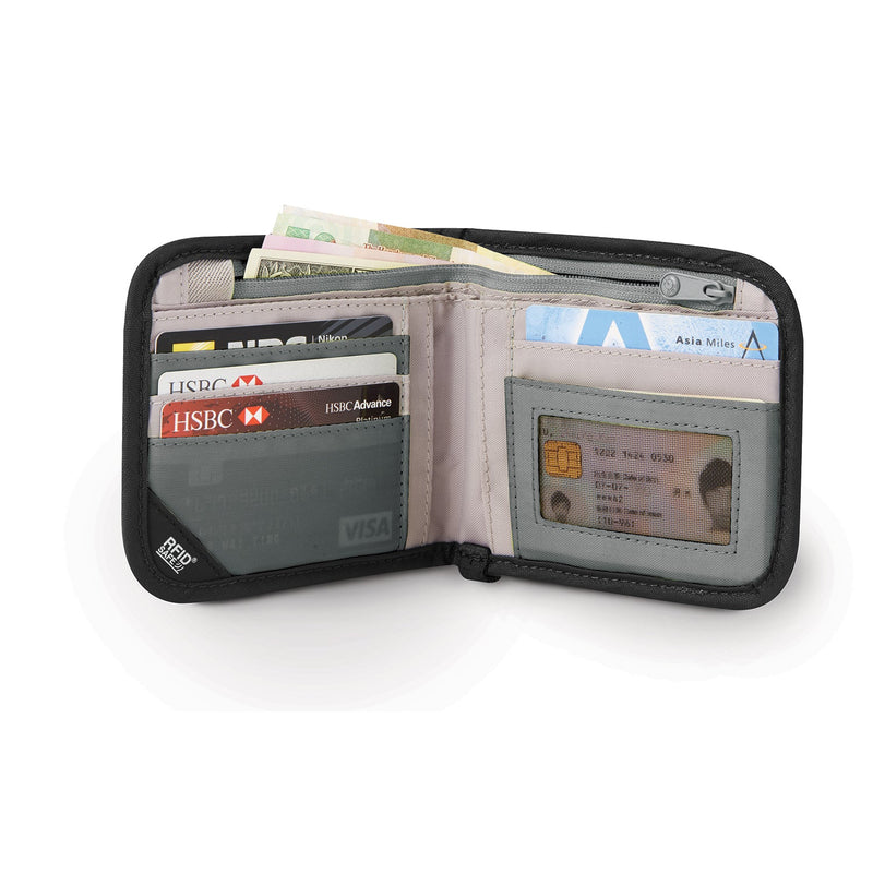 Pacsafe rfidsafe® v100 anti-theft bi-fold wallet interior view