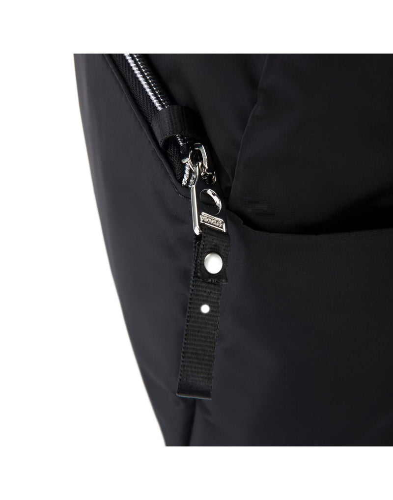 Close up of secure tab zipper pull