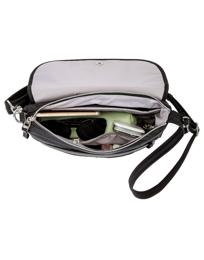 Pacsafe stylesafe anti-theft black colour crossbody bag interior view