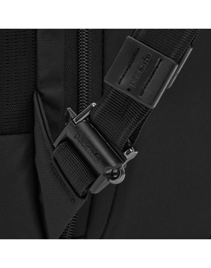 Close up of security clip on strap