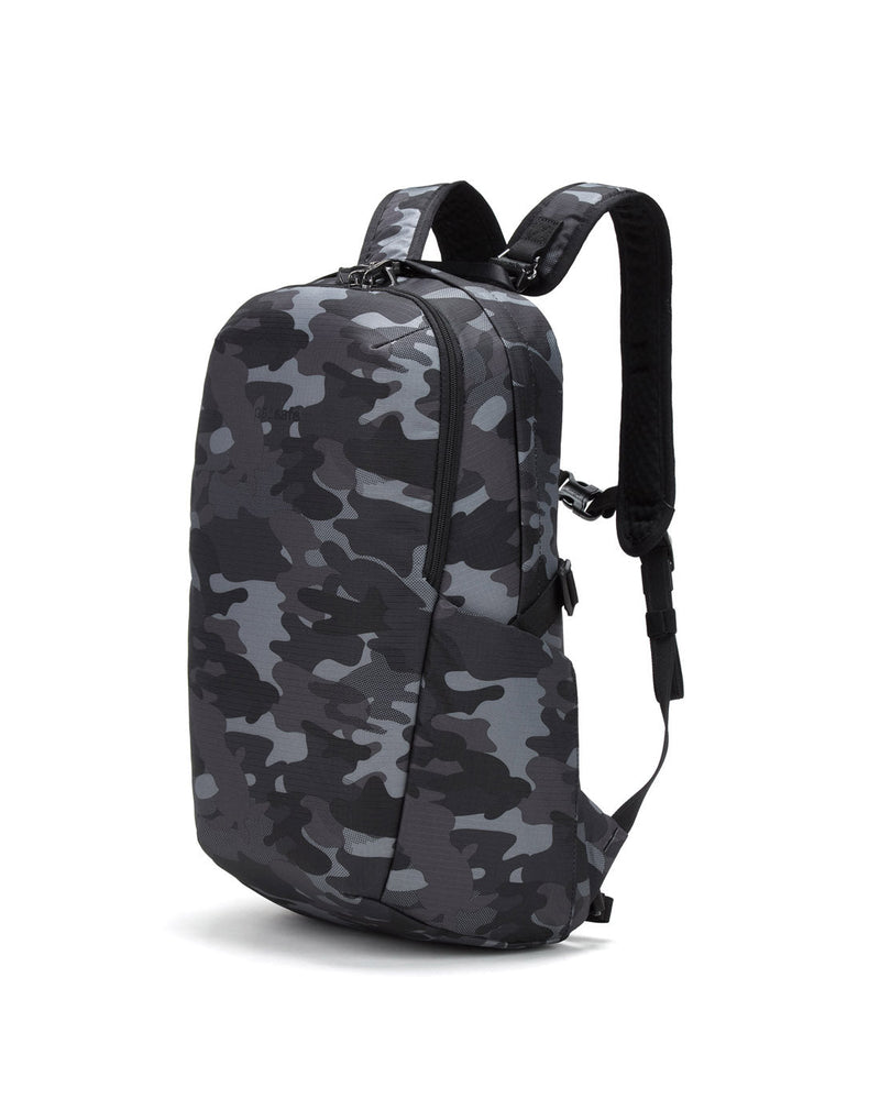 Pacsafe Vibe 25L Anti-theft Backpack, black camo, front angled view