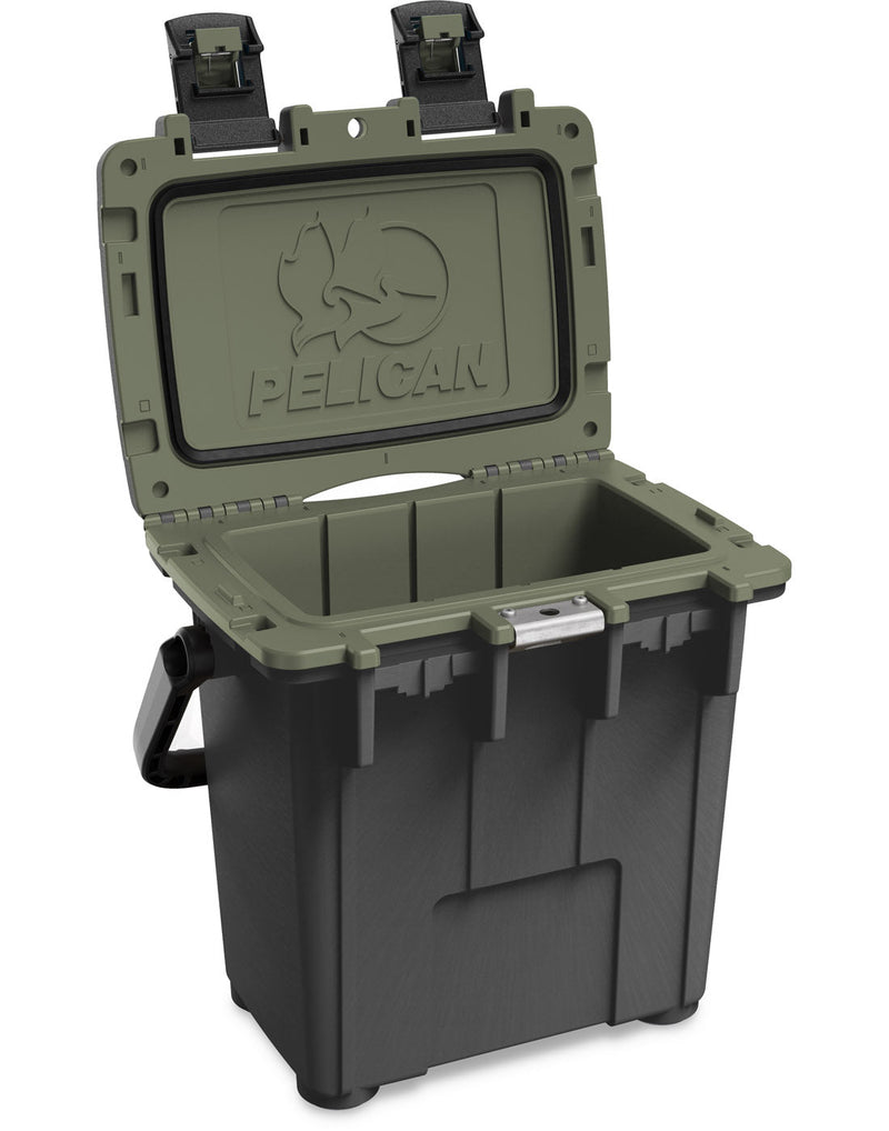 Pelican™ Elite 20qt Cooler in gunmetal grey open to show army green  interior